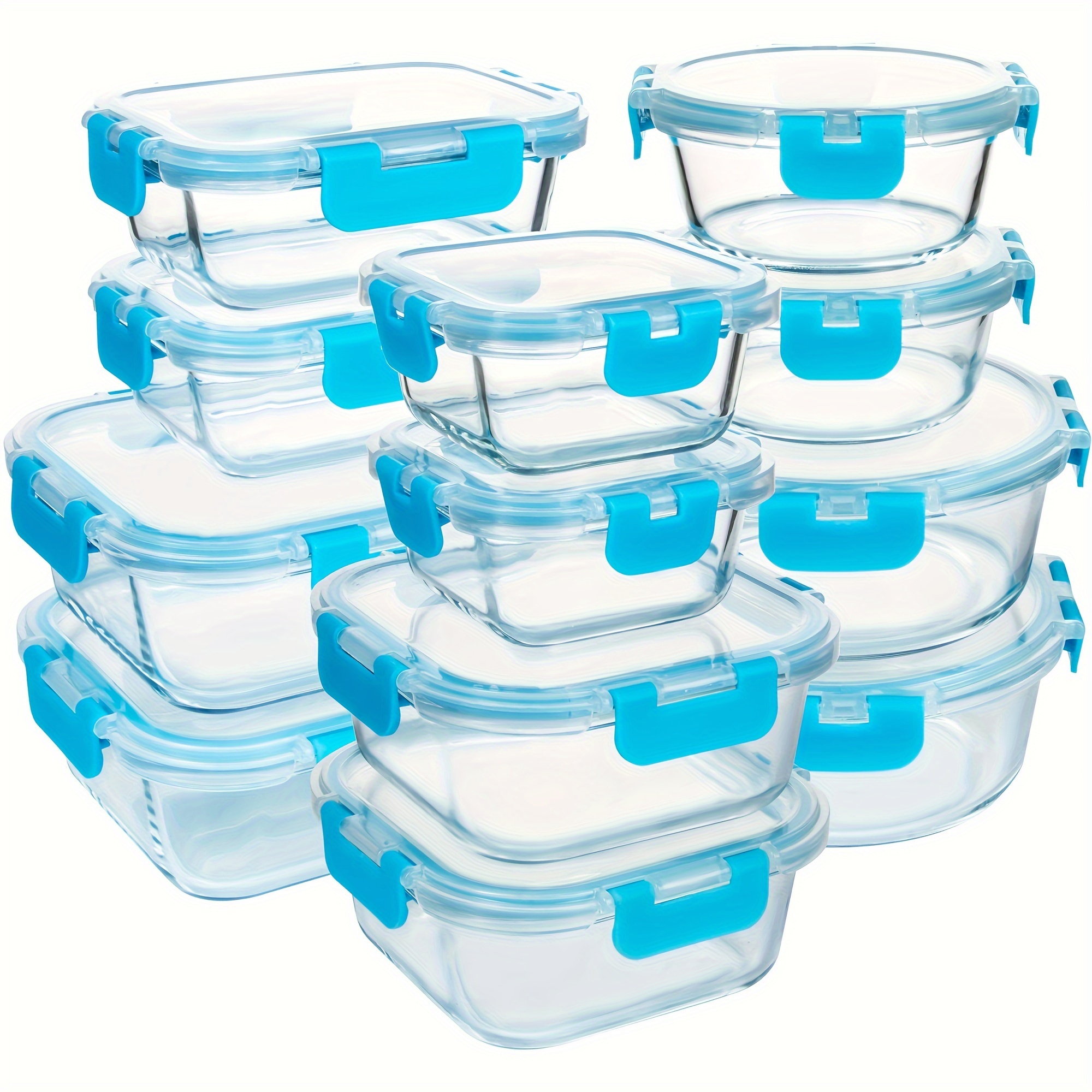 TEMU 24pcs Glass Meal Prep Containers Set, Food Storage Containers With Snap Locking Lids, Airtight Food Containers, Meal Prep Containers For Lunch,
