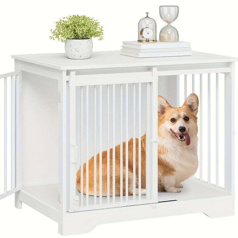 Image of Hzuaneri 81cm Dog Cage Furniture, 2 Door, Cage, For Indoor Use For Small/medium/large Dogs, Auxiliary Table, 55 X 81 X 67.5cm White