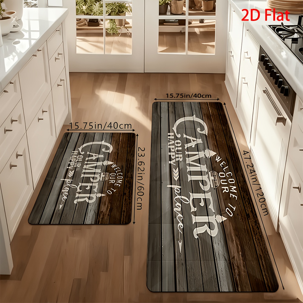 TEMU 2/3pcs Modern Minimalist Mat Set, Welcome To Our "our Happy " Kitchen Mat , Set Of Rugs, 2d Flat Holiday Decor, Home Decor, Bar Non-slip Mat,