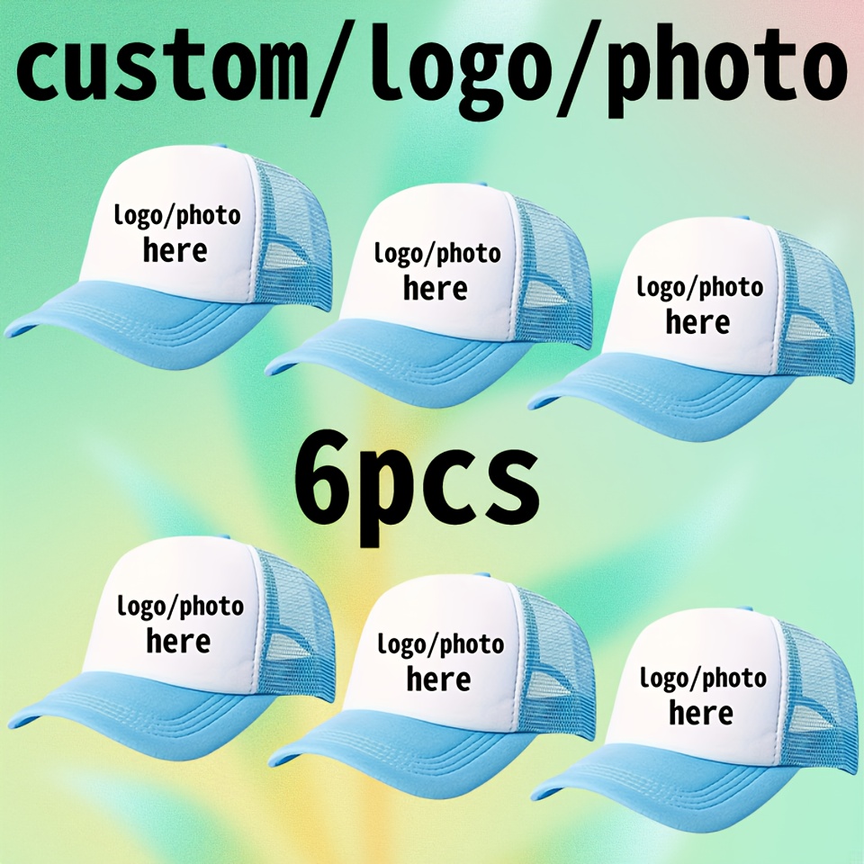6 Customizable Mesh Trucker Hats, Lightweight Adjustable Size