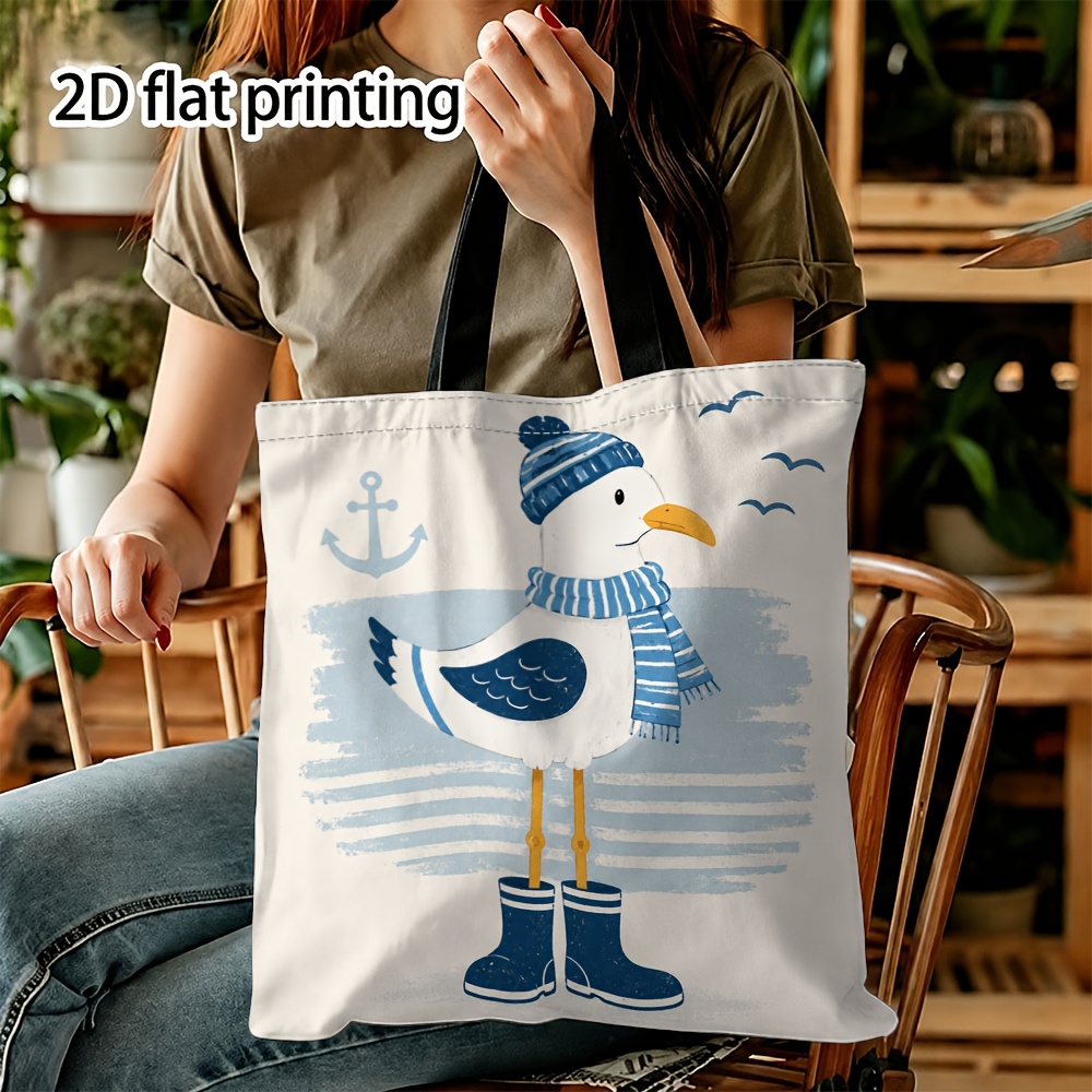 TEMU Back-to- Seagull Print Women's Tote Bag, Women's Shoulder Bag, Women's Handbag, Shopping Bag, Double-sided Print Large Capacity Tote Bag,