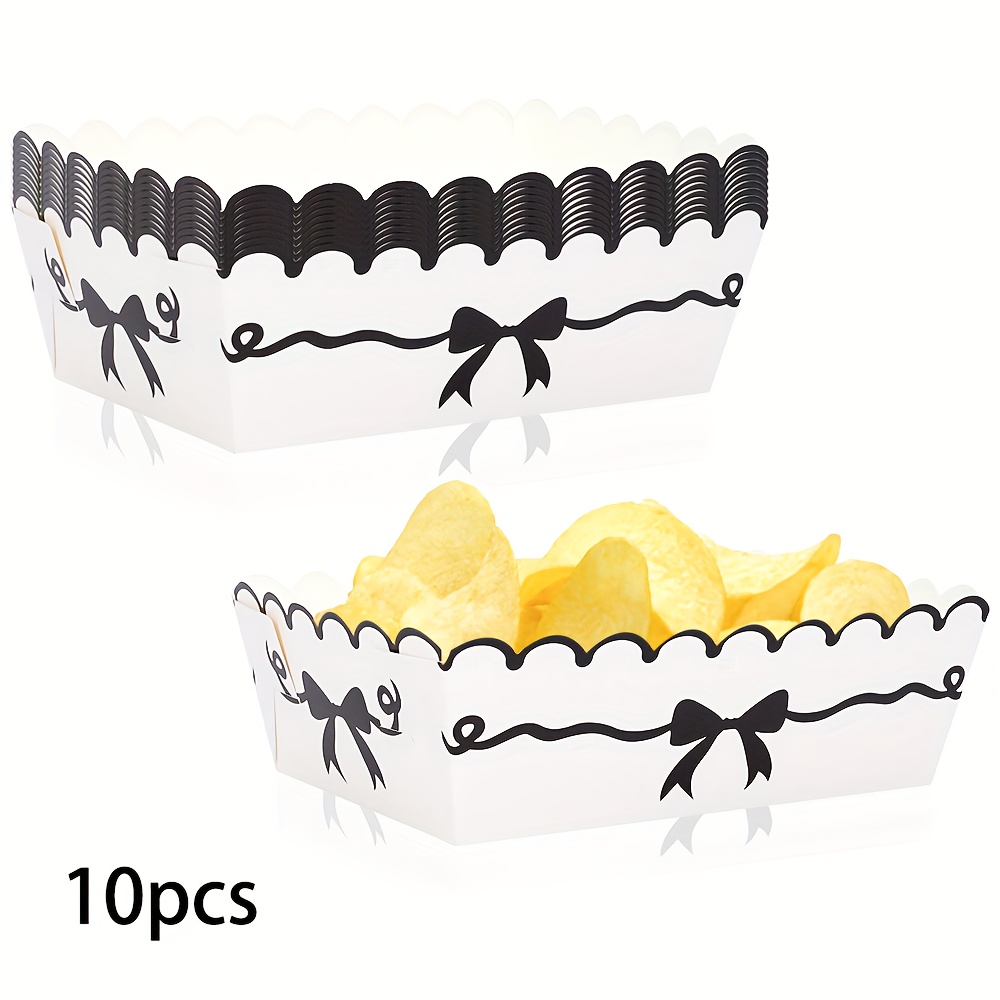 E-shop Sets mit 10, 20 oder 50 schwarzen Papierplatten mit Schleifenmuster zum Servieren von Speisen, für Geburtstagsfeiern, Snacks, , und Popcorn.