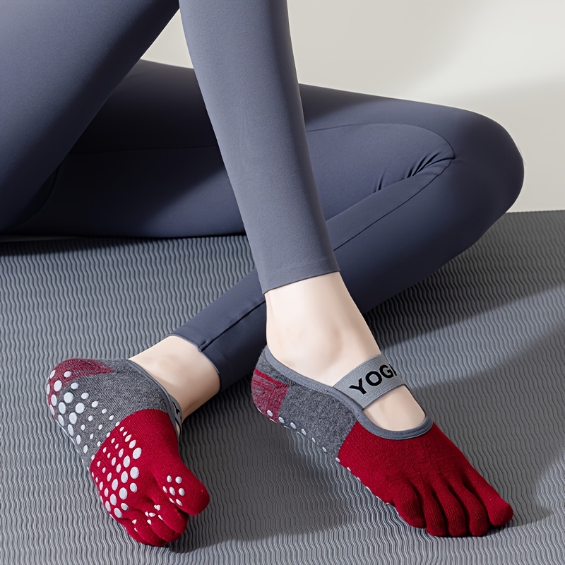 TEMU 1 Pair Yoga Toe Socks Professional Anti-slip For Spring And Summer Sweat-absorbent Suitable For Indoor Dancing Or Pilates Grip Socks Gym