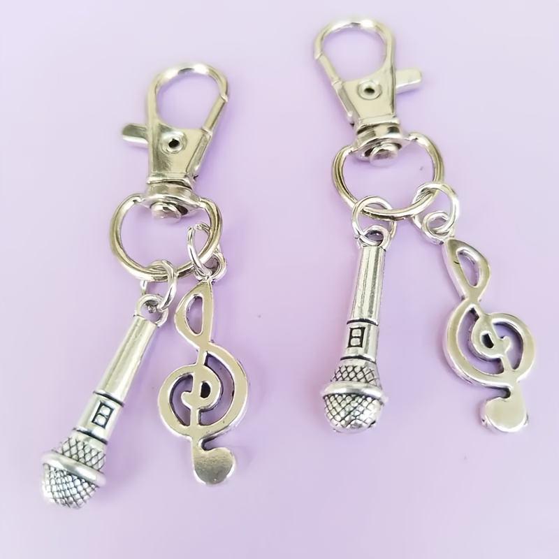 TEMU 2pcs Fashion Hip-hop Style Microphone And Music Note Pendant Keychains - Men's Vintage Wallet Backpack Charm, Women's Creative Unique Car Keys