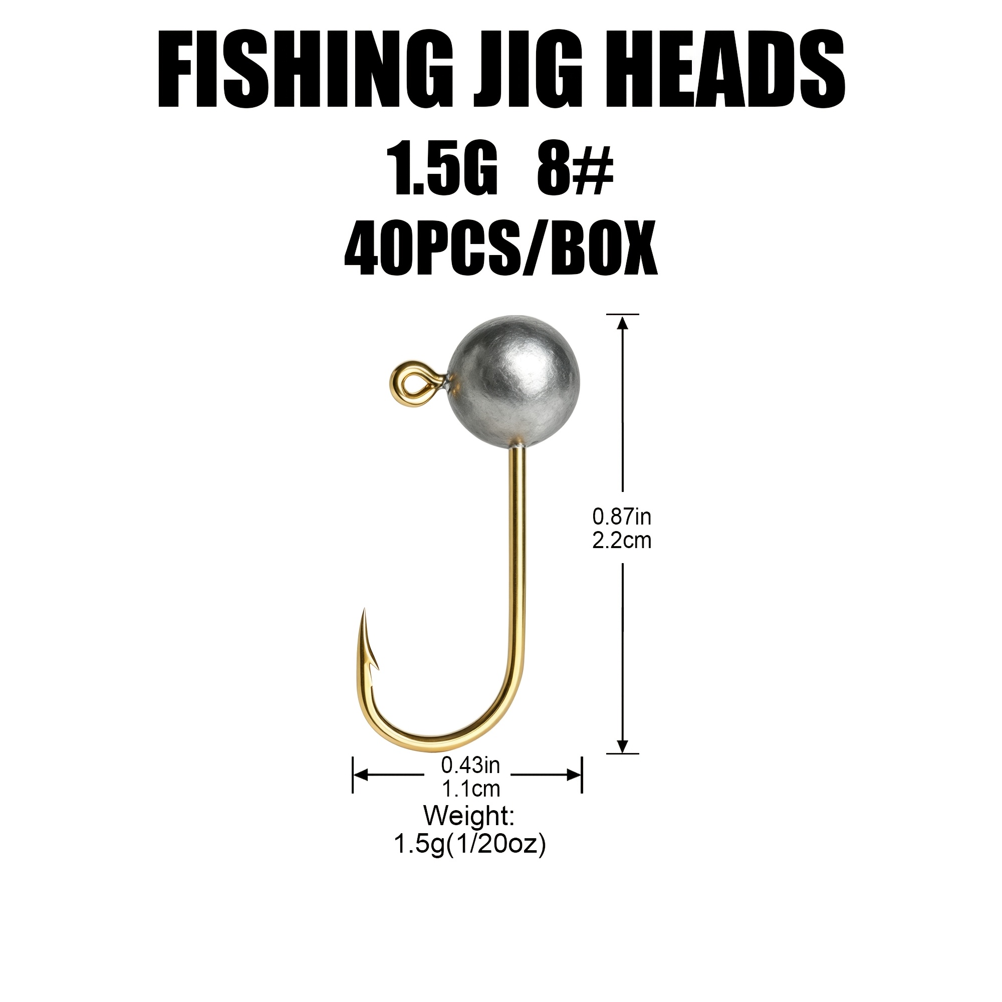TEMU Dovesun 40/80pcs Fishing Jig Head With Golden Hook, 8# Hook Small Size - 1/18oz, Jig Heads For Fly Fishing, Fishing Lure Suitable For Tying