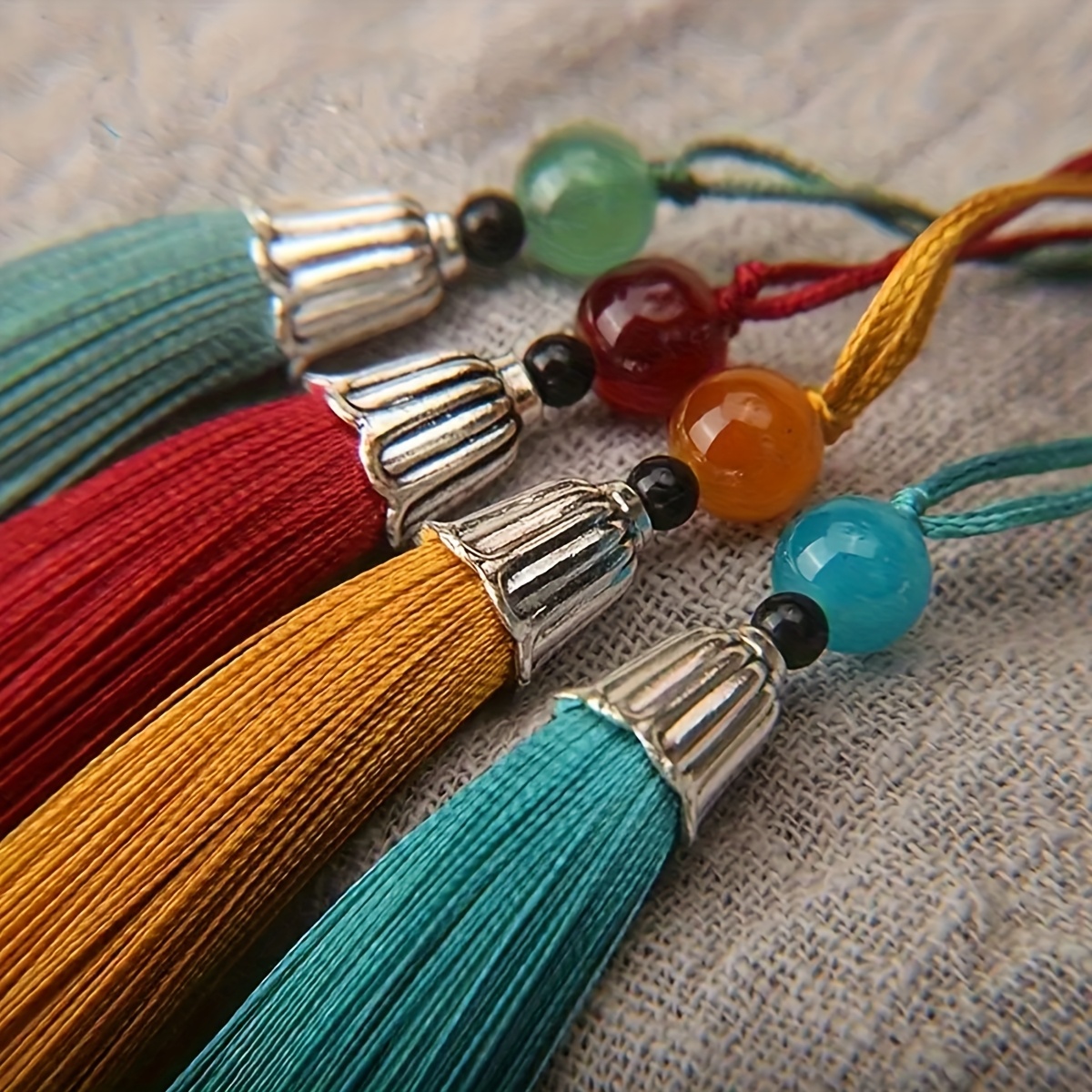 15pcs vintage chinese knot tassels colorful frangipani pendant charms with small flowing tassels wedding diy crafts decor bookmark fan ornament accessories multicolor
