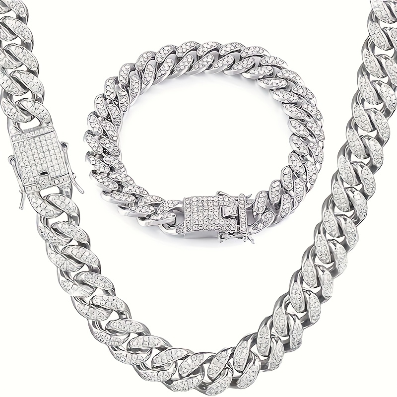TEMU 925 Sterling Silver18in Cuban Chain Miami Cuba Necklace, Unisex, Sparkling Hip Hop Style, Is For Men, Wives, Girlfriends, Mothers, Daughters -