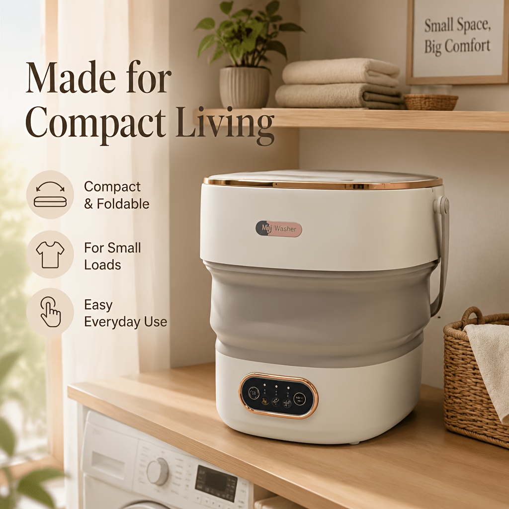 TEMU Convenient Mini Washing Machine, 3/4gallon12/15l Large Capacity Foldable Small Portable Underwear And Sock Washing Machine, Clothing Isolation,