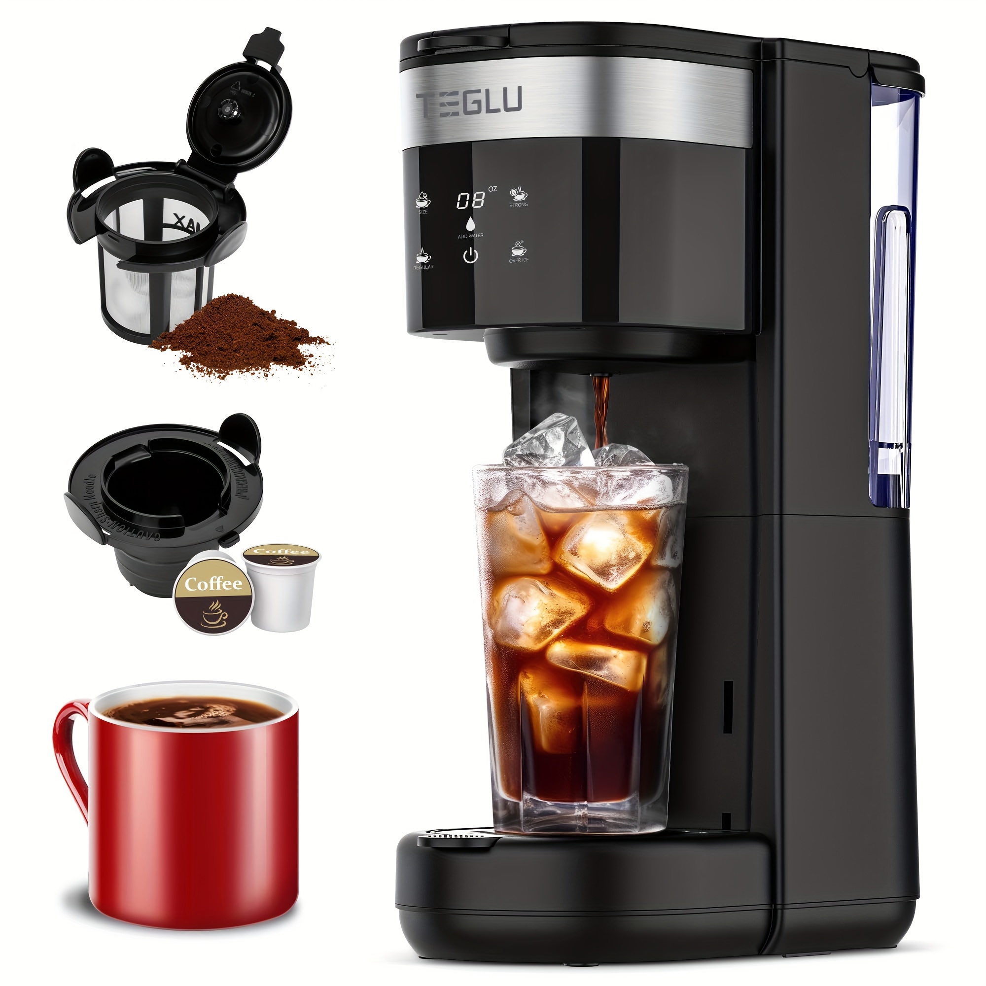 

Iced Coffee Maker, Single Cup Hot And Cold Coffee Maker For K-cups And Ground Coffee, Rich And Fragrant, Iced Coffee Maker With 30 Oz. Removable Water Reservoir, 6 To 14 Oz. Cup Sizes, Self-cleaning