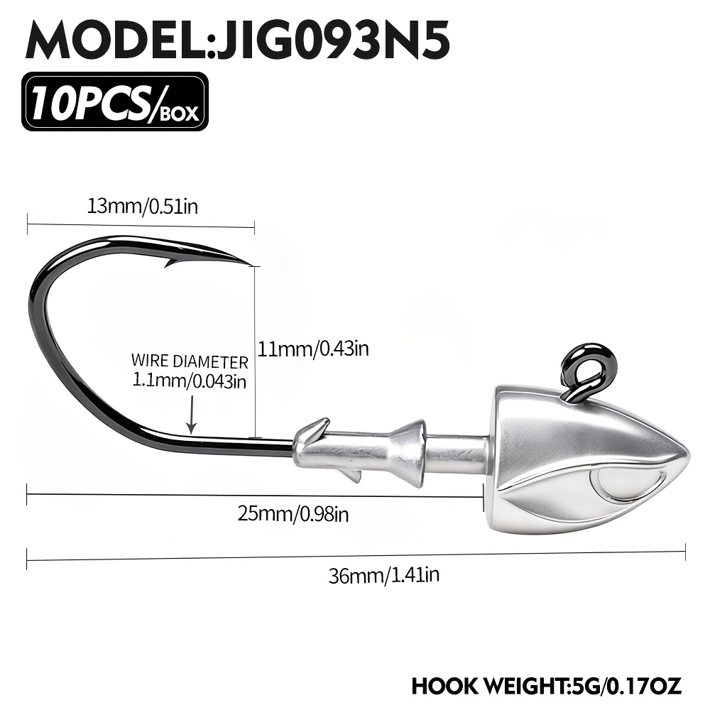 TEMU Jig Heads Fishing Hooks, 10pcs/box -shape Lead Jig Hooks With Bait Keeper, High Carbon Steel Barbed Jighead For Soft Lures, Fishing