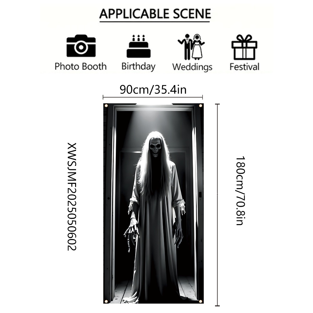 1pc Halloween Porch Party Banner - 35.4" X " Spooky Female Decoration, Durable Polyester, Halloween Holiday Decor, Indoor/outdoor Use, Halloween Decorations