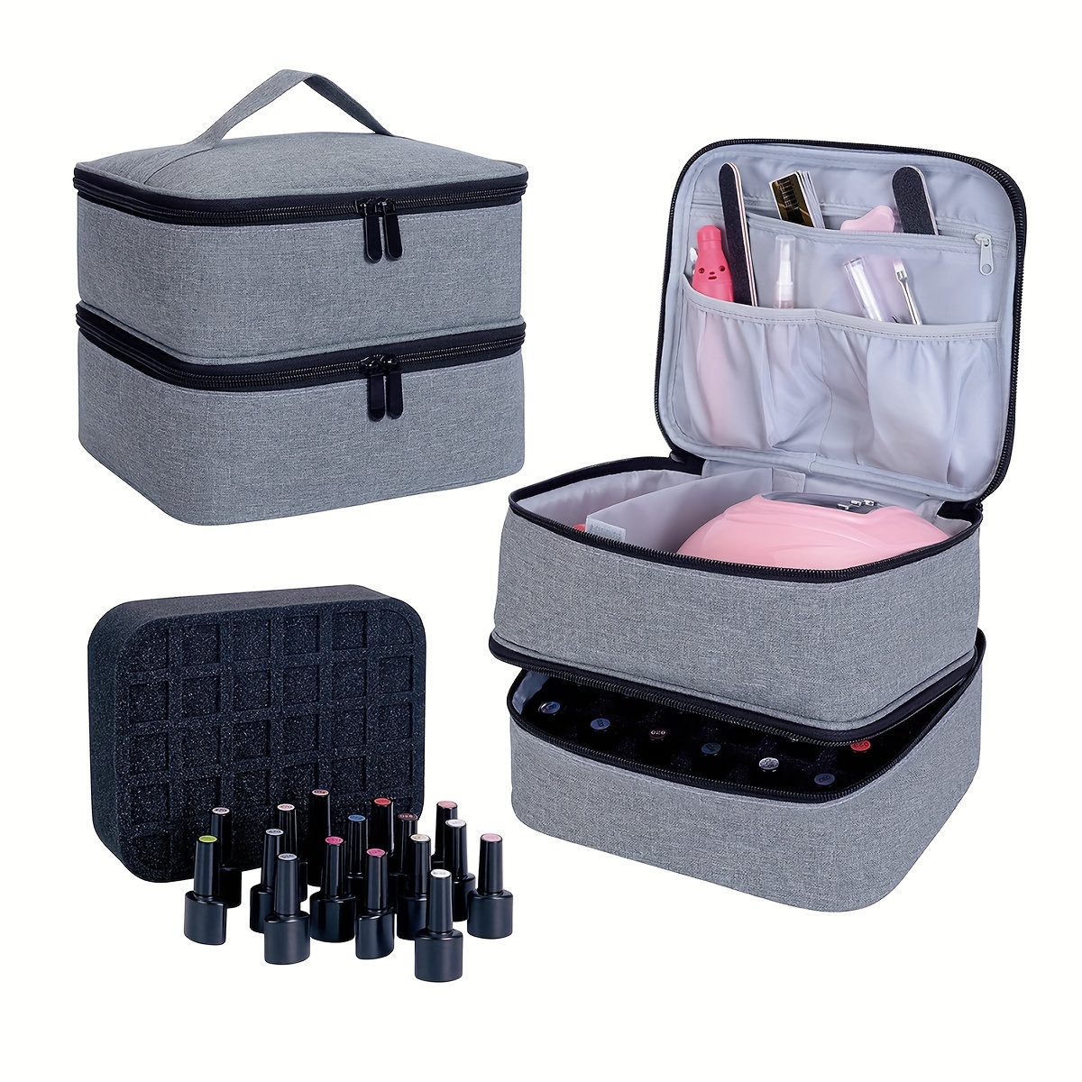 BAFASO Borsa Organizer Porta Smalti per 40 Flaconi (15 ml - 0,5 fl.oz) e Lampada Unghie UV, Valigetta da Viaggio (Solo Borsa), Grigio