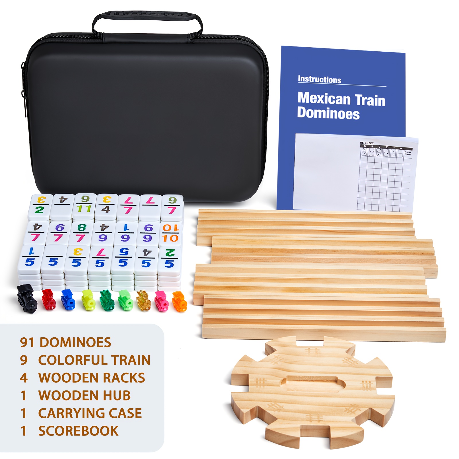 TEMU Dominoes Double 12 Game Set With 91 Colorful Tiles, 9 & 4 Wooden Racks - Complete Board Game With Eva Suitcase, Strategy Game For Adults &,