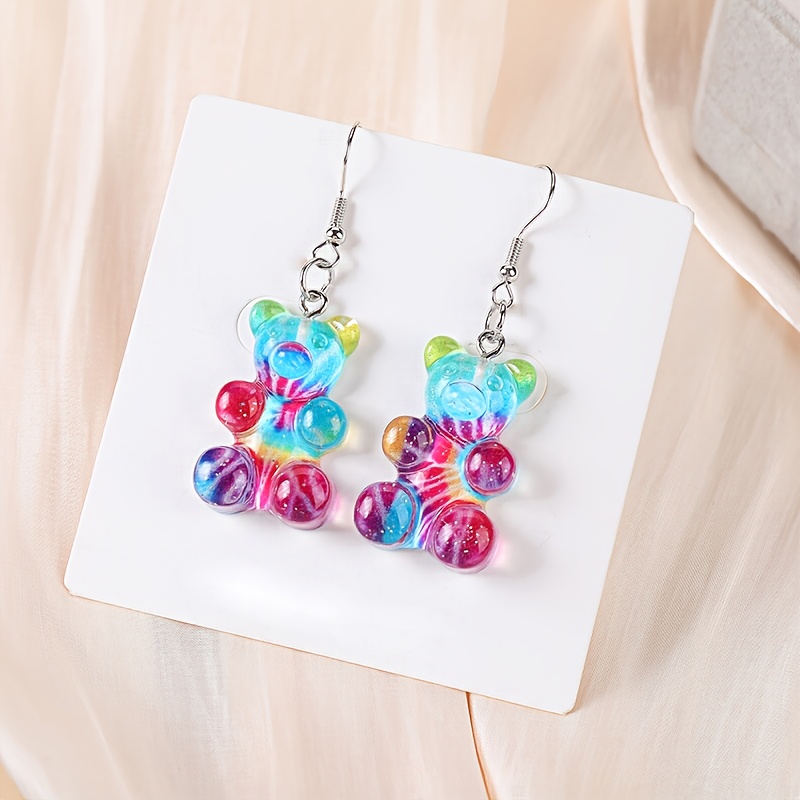 

Resin Gradient Gummy Bear Drop & Dangle Earrings - Cartoon-inspired Cute Fashion Accessories For Women, Non-plated Iron Ear Hooks, Ideal For Daily Wear And Gifting