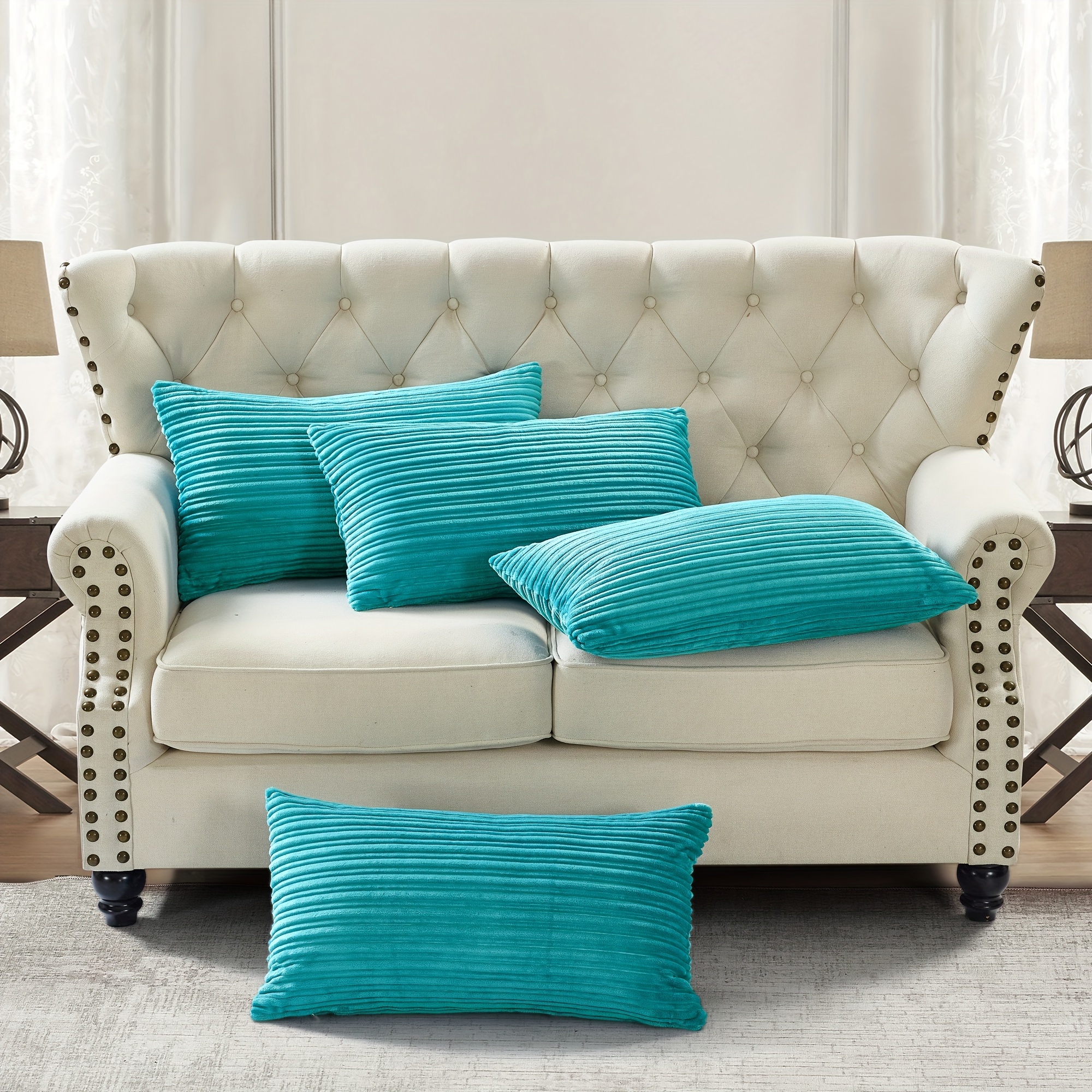 4pcs ribbed flanned plush fuzzy soft decorative pillow covers set with double sided no insert stylish cushion cover for sofa couch chair living room bedroom decor Product details 8