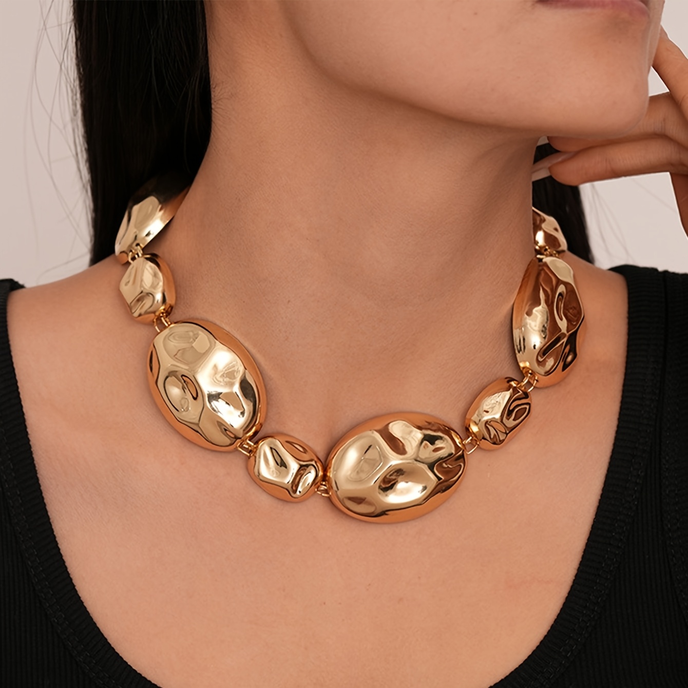Women's Heavy Industrial Irregular Oval Spliced Necklace
