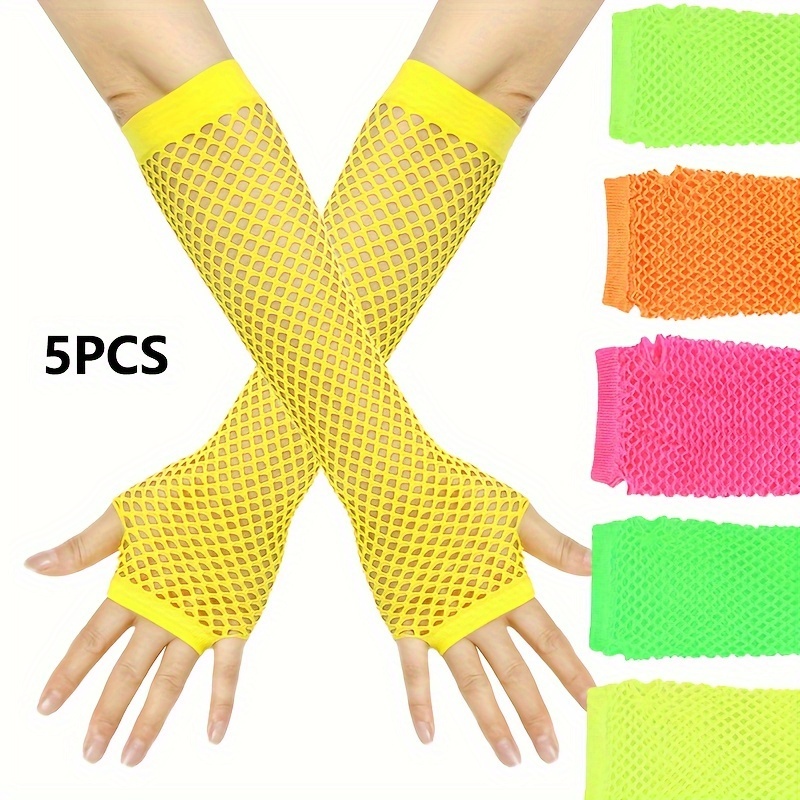 

5 Pairs Of Fishing Net Fluorescent Color Personalized Role Playing Ladies Decorative Fingerless Gloves