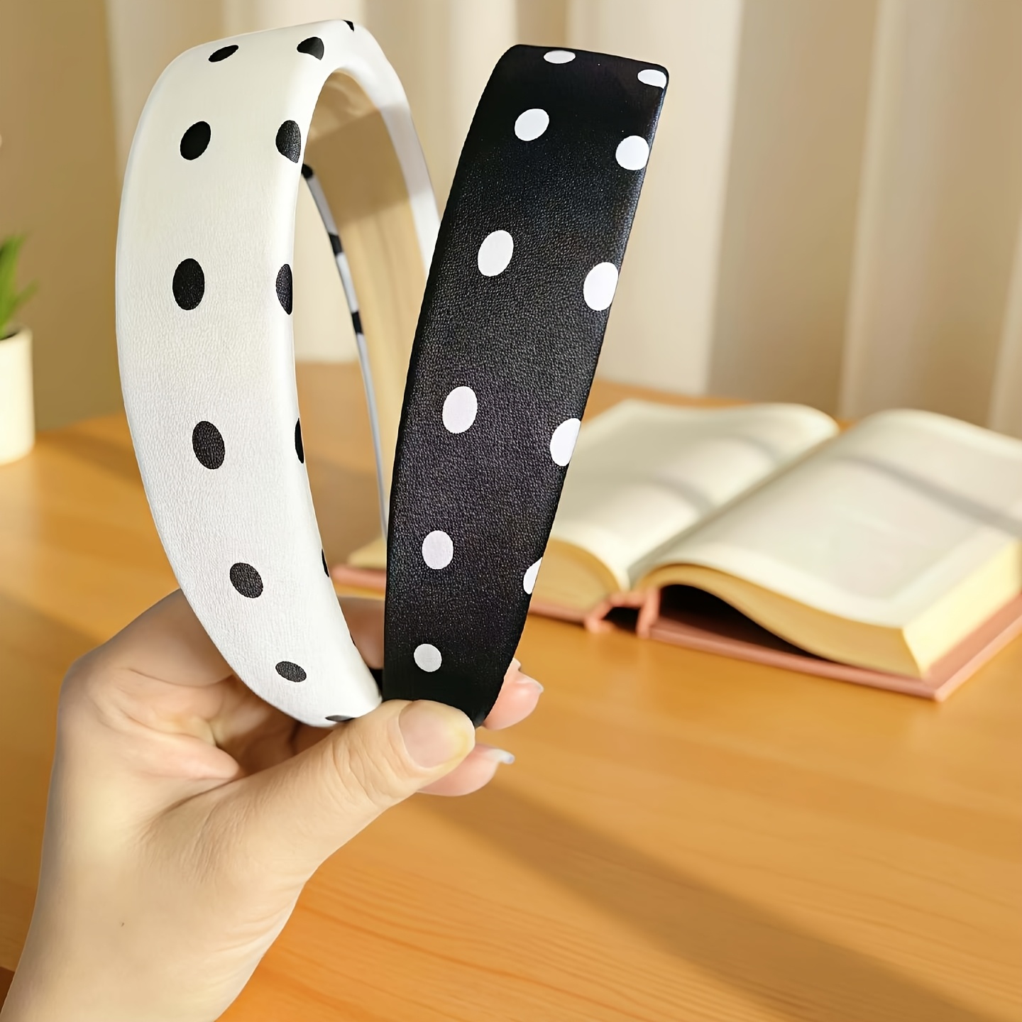 TEMU 2pcs French Sweet Polka Dot Headband Female Temperament High Skull Top Sponge Headband Hair Clip Fashionable Polka Dot Versatile Hair Additions