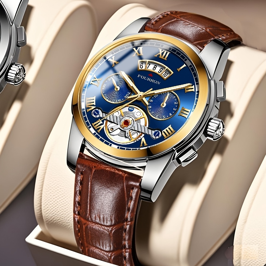 A New FOURRON Brand Fully Automatic Quartz Watch Featuring a Minimalist Design with Roman Numerals, a Large Dial, Waterproof Capabilities, a Calendar, And Luminous Display. This Stylish Watch Is Suitable for Both Men And Women, Perfect for Casual