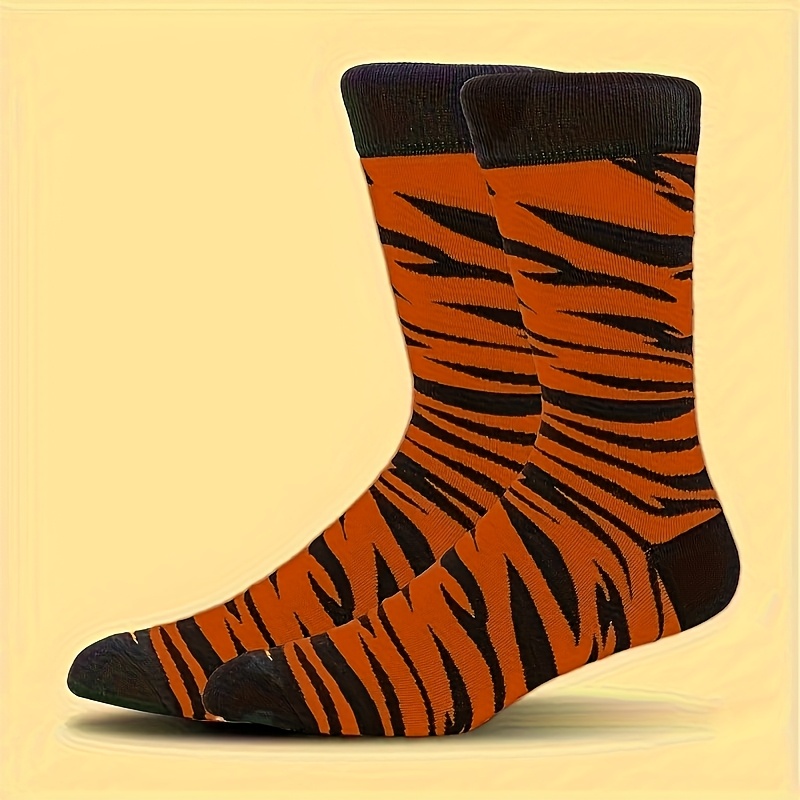 TEMU A Pair Of Seasonal Long Socks Featuring A And Tiger Pattern, Suitable For Indoor And Outdoor Use