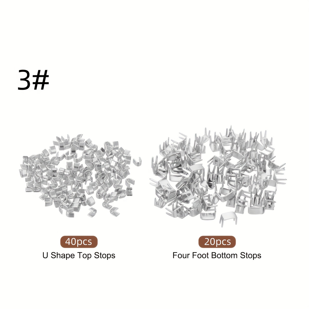 Image of A Set Of 20 Bottom Stops And 40 Top Stops For Zipper Sliders, Used For Replacing Closed Zippers On Bags, Jackets, And Coats.