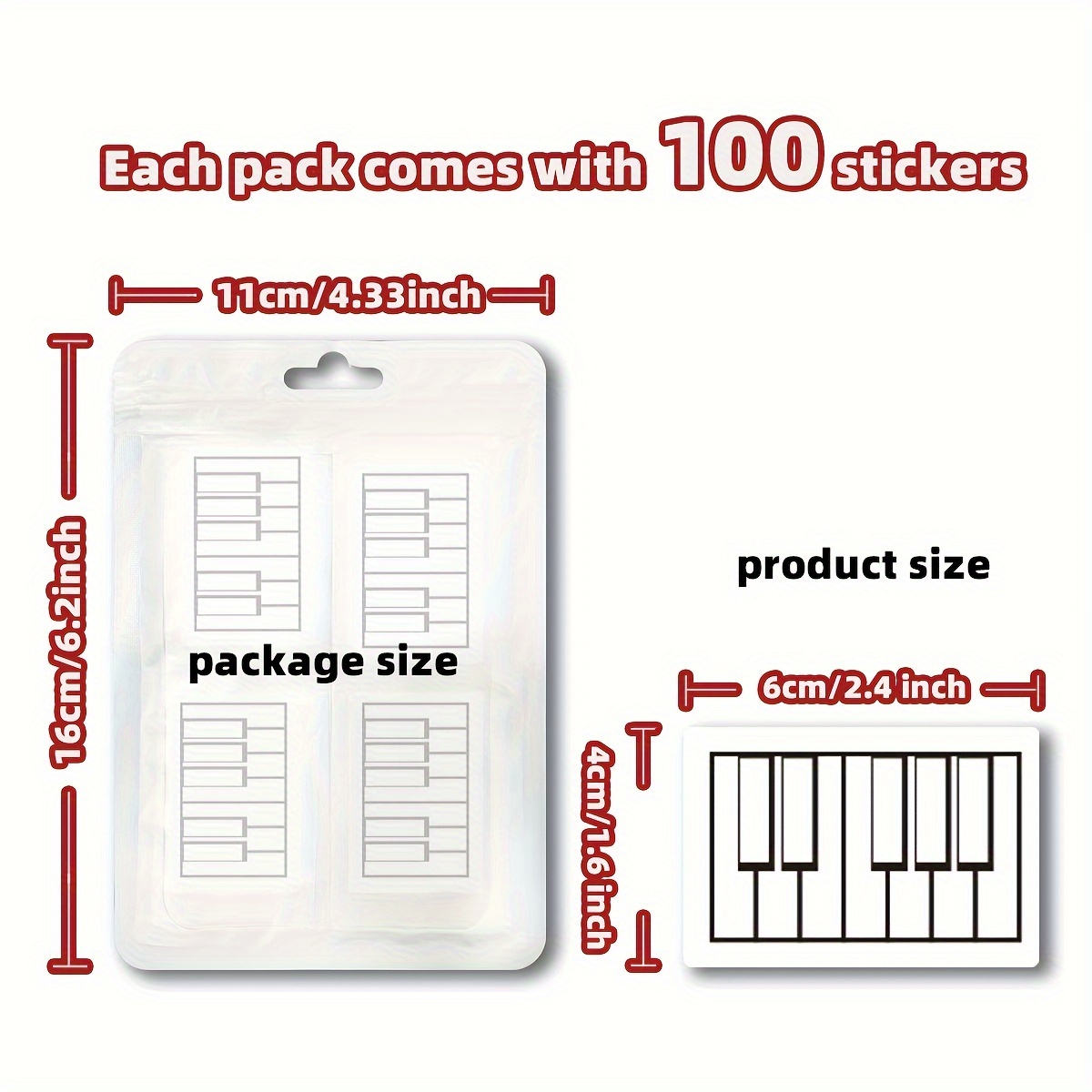 TEMU A Set Of 100pcs Portable Black And White Composition/practice/recording Stickers For Keyboards Such As /keyboards/accordions, Vinyl