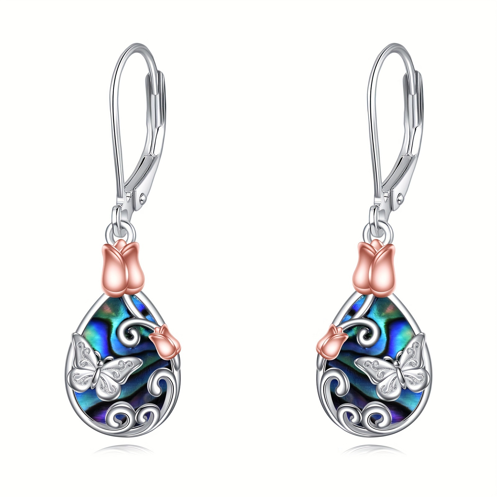   leverback earrings 925 sterling silvery rose flower   dangle teardrop earrings jewelry birthday gifts for women Product details 0