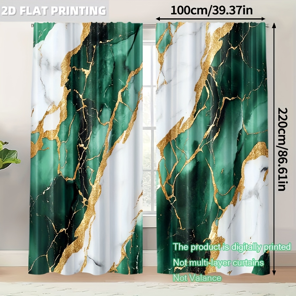 TEMU 2 pièces, Rideaux Unique Marbre Vert Polyester Durable ( tringle, mouvement, batterie) Isolation Thermique et Fonction Occultante pour Chambre &