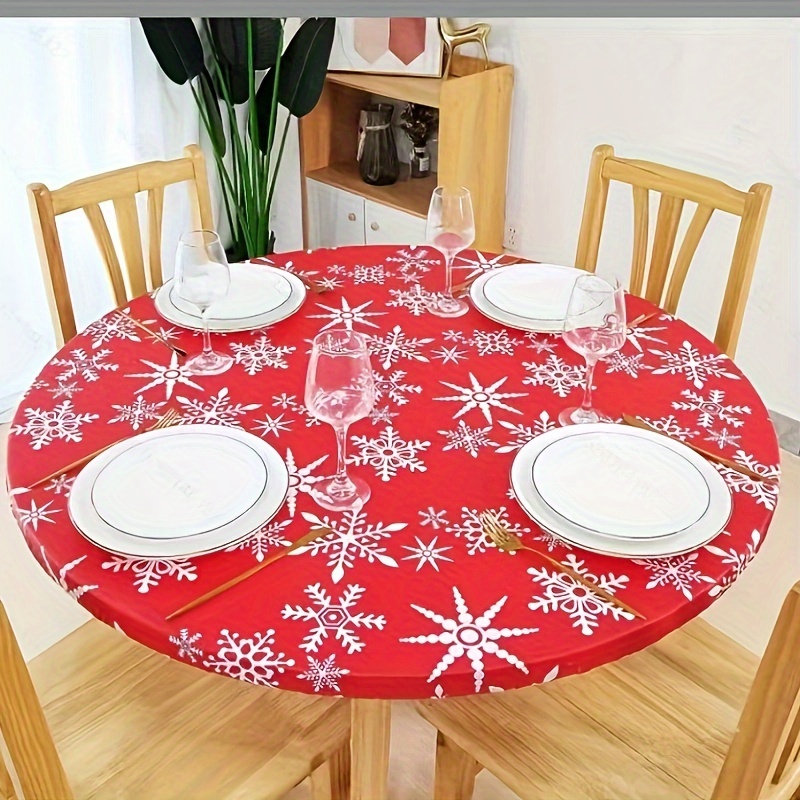 

Christmas Vinyl Tablecloth - Waterproof, Stain & Resistant - 1pc, Machine Made, For Holiday Dining & Decor, Fits 46"-54" Tables