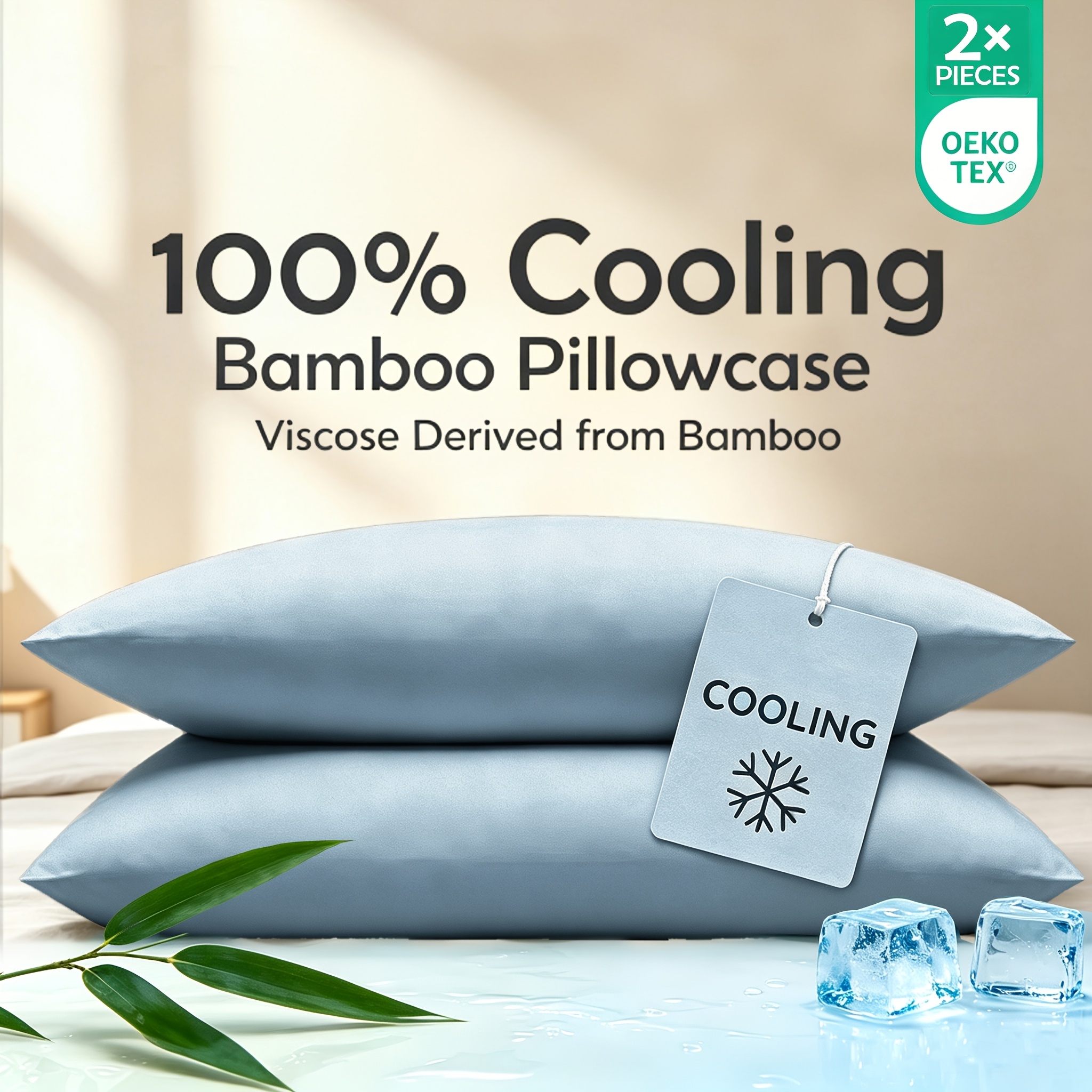 TEMU SUPERLAKE Juego de 2 fundas de almohada de viscosa de bambú para que duermen con , sábanas refrescantes, transpirables absorben la humedad con