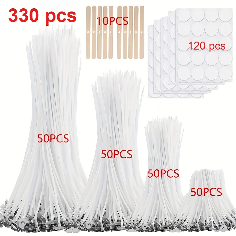 TEMU 330 pièces de mèches à bougie, incluant des longueurs 1 pouce/4 pouces/6 pouces/8 pouces, 10 supports pour chandelles et 120 étiquettes