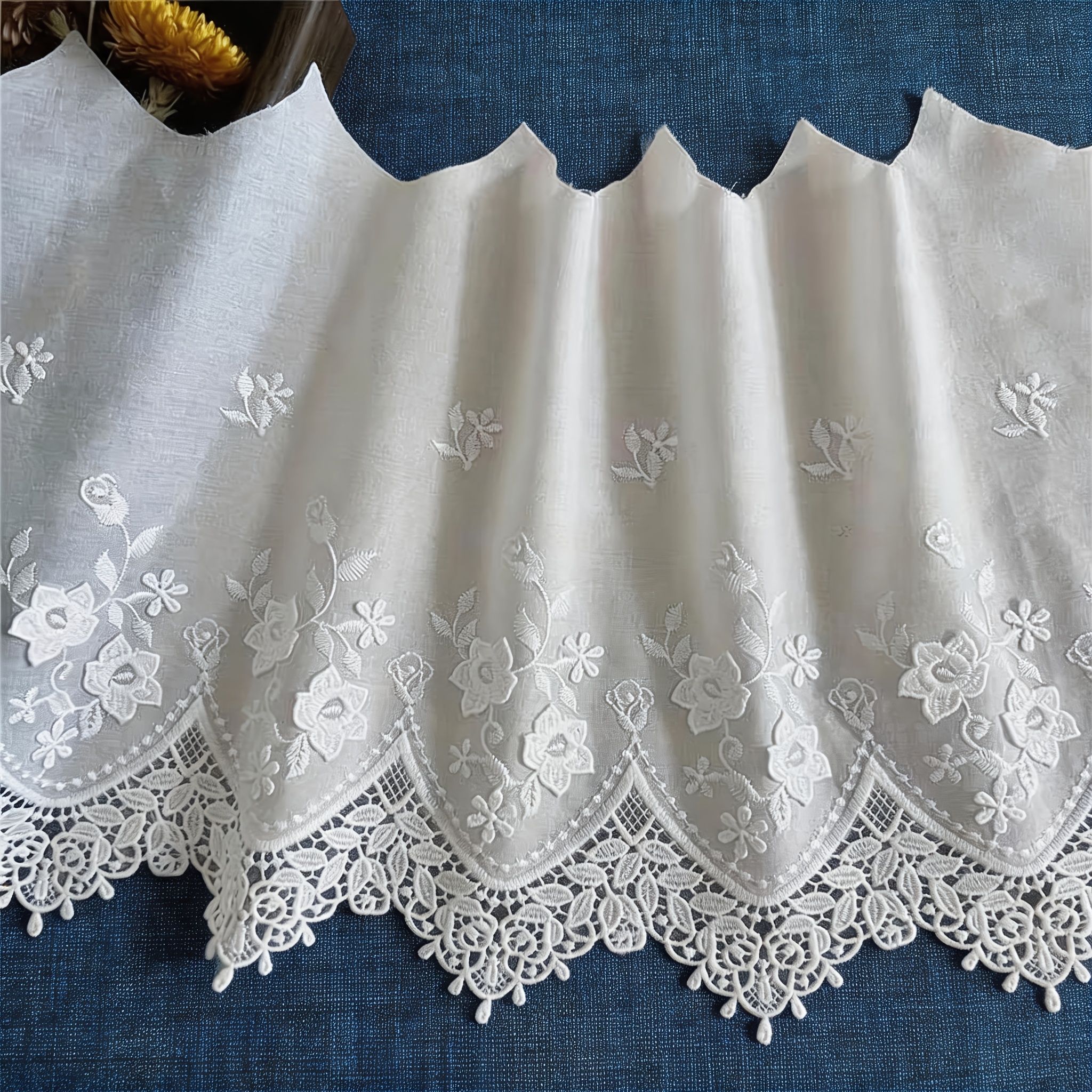 TEMU Bordure en dentelle brodée florale 3D de 25 cm de large, 1 yard, décoration pour ourlet de robe, accessoire de couture pour vêtements