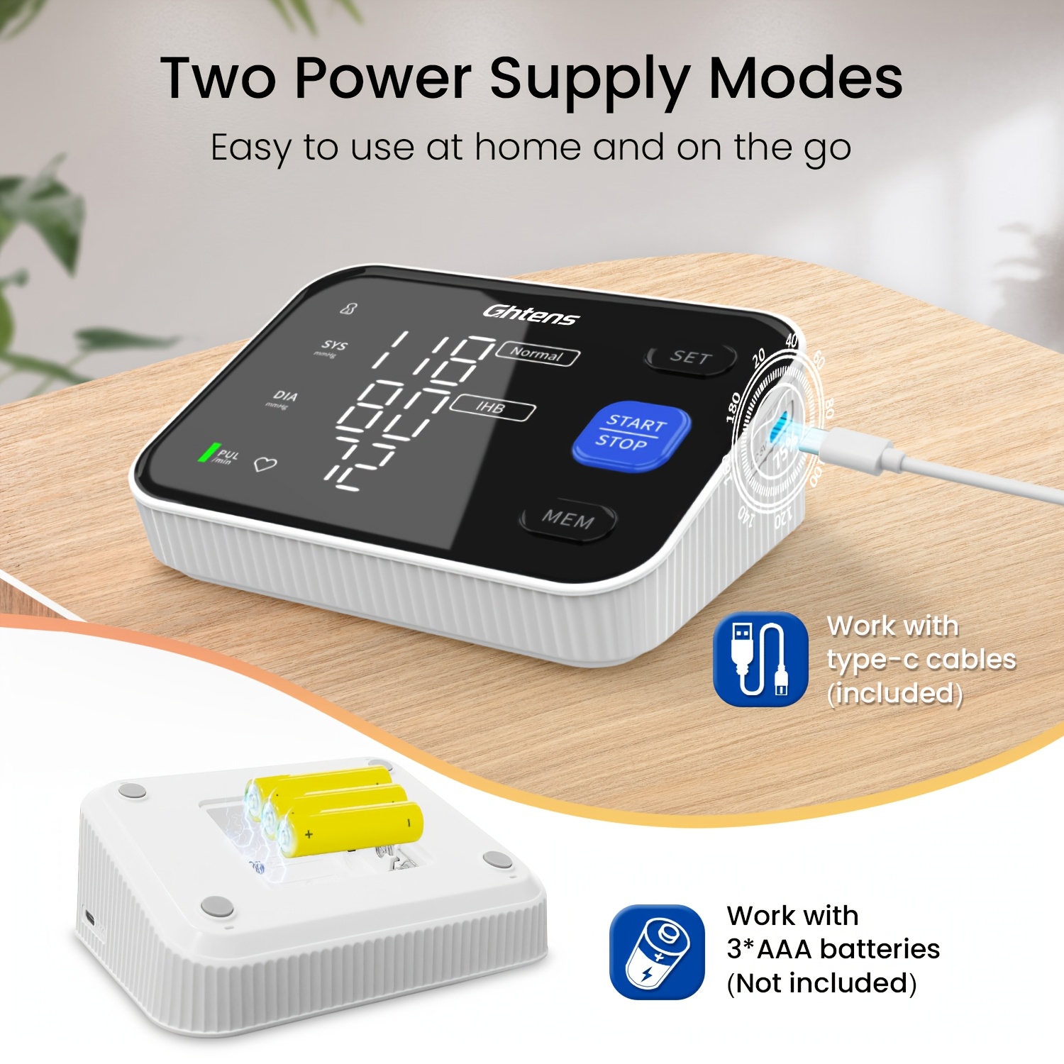 Accurate Digital Arm Blood Pressure Monitors with Large Cuff for Home Use, Irregular Heartbeat Diagnosis, Pulse Rate Meter, Cuff 22-40cm, 2X120 Memory, LCD Display; Used with Both Plug-in And Battery Power (batteries Not Included)