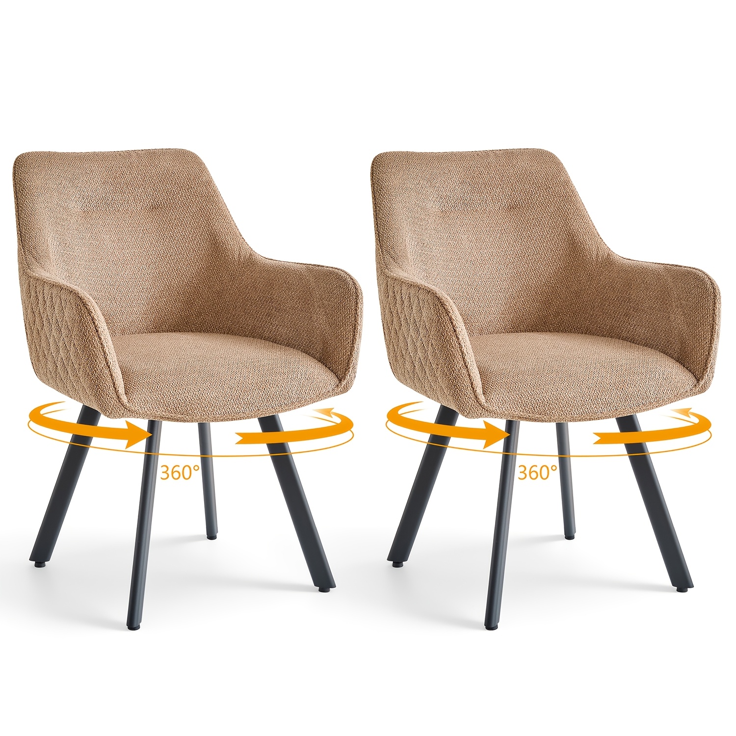 Egoonm Set Of 2 Dining Chairs Swivel Armchairs Linen Fabric Thick Padded Upholstered Seat With Metal Legs Rotatable Lounge Tub Chairs For Home Kitchen, Office Reception, Restaurant