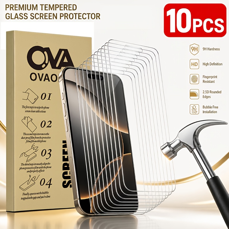 photo de l'article 10pcs [feuilles blanches transparentes] protecteurs décran en verre trempé hd 9h, adaptés pour iphone 18 pro max/18 pro/17 pro max/17/16 pro max/16 pro/16 plus/15 pro max/15 pro/15/14/13/12/11/série xs, matériau en verre trempé de qualité ovaoddt
