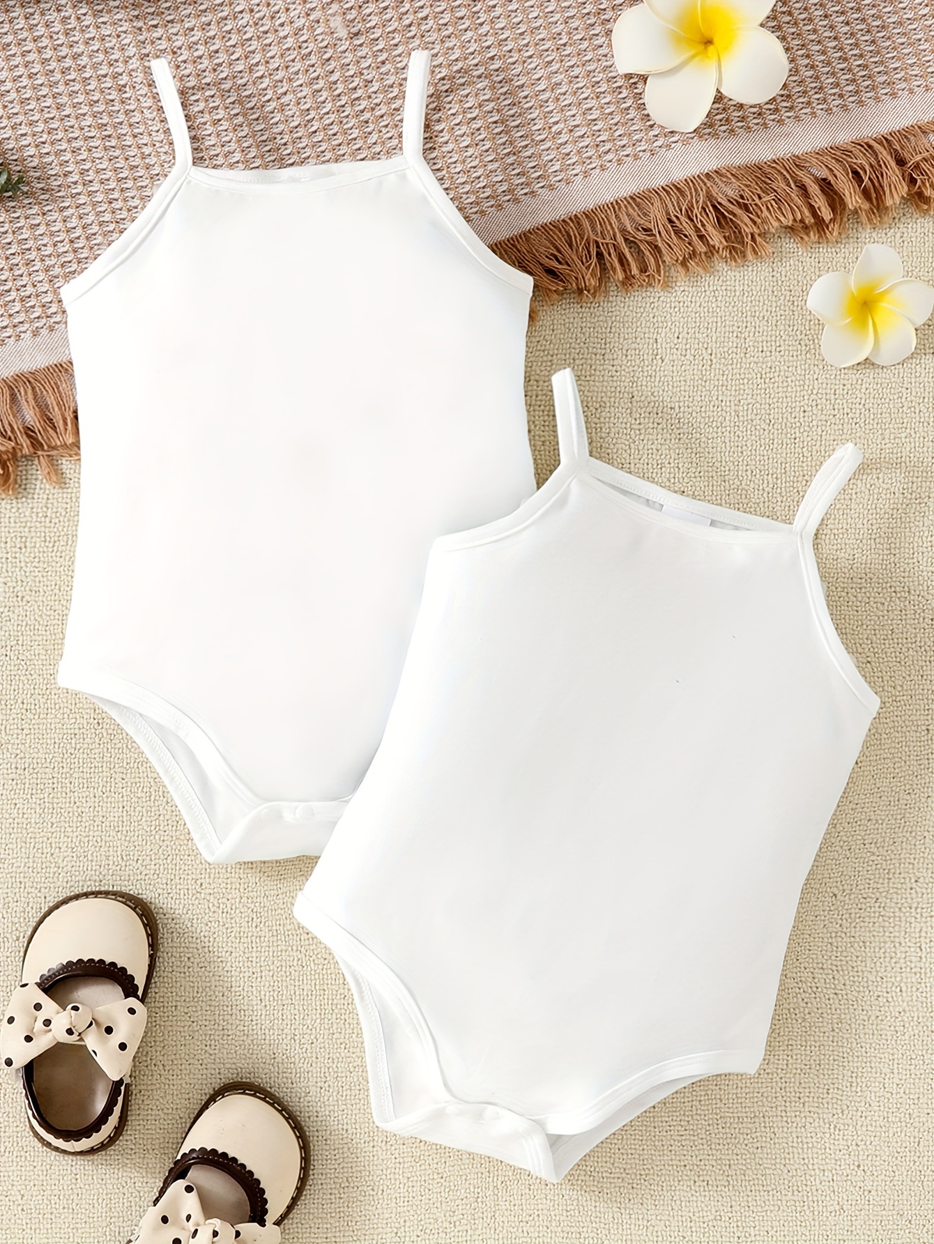 2pcs girls summer bodysuit set white knitted stretchy casual