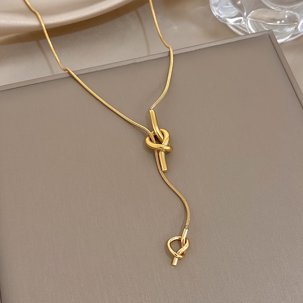 Women's Golden Stainless Steel Double-Knot Necklace, Adjustable