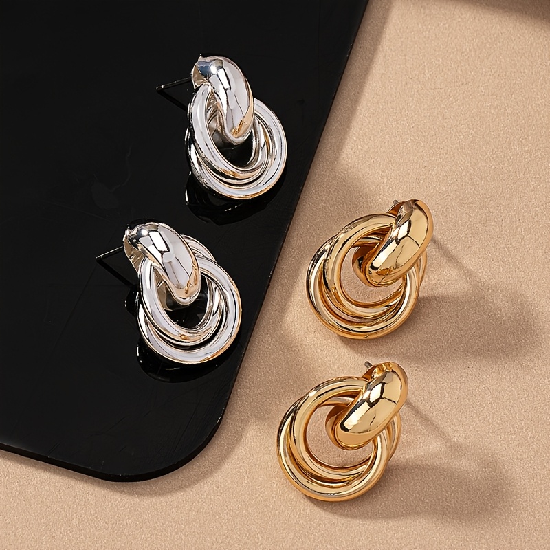 Geometric Layered Hoop Earrings Vintage Inspired Tone Iron