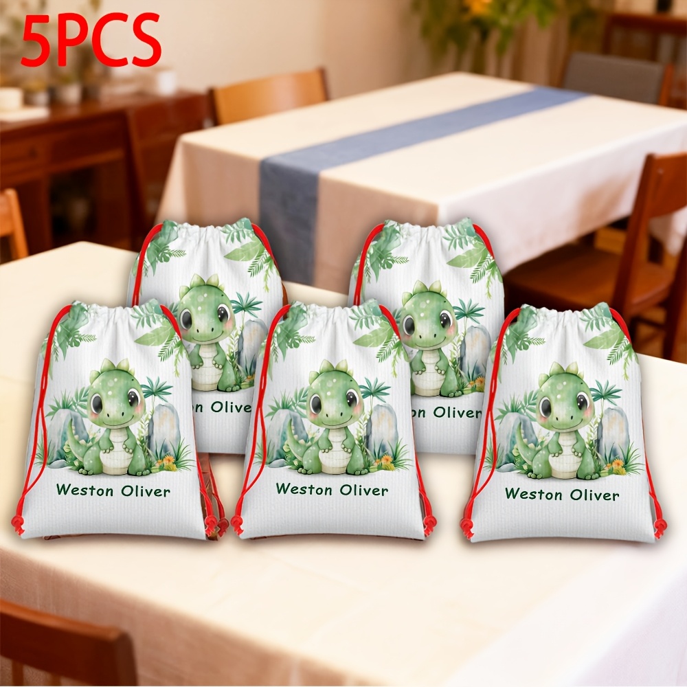 item picture gift for her him 5pcs pack of dinosaur gift bags suitable for parties reusable adjustable drawstring closure with cute dinosaur   dragon pattern multipurpose candy bags for birthdays valentines day party favors treat no