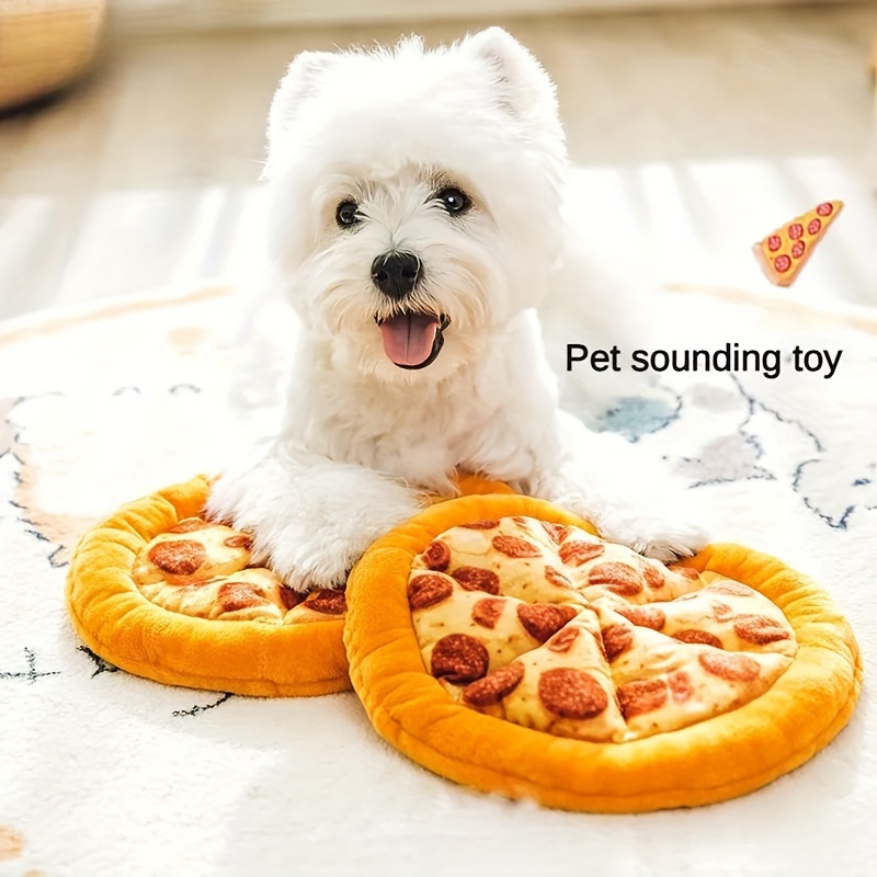 

Interactive Pizza-shaped Squeaky Dog Toy - Durable, Tear-resistant Plush For All Breeds - Fun Chew And Training Pet Accessory