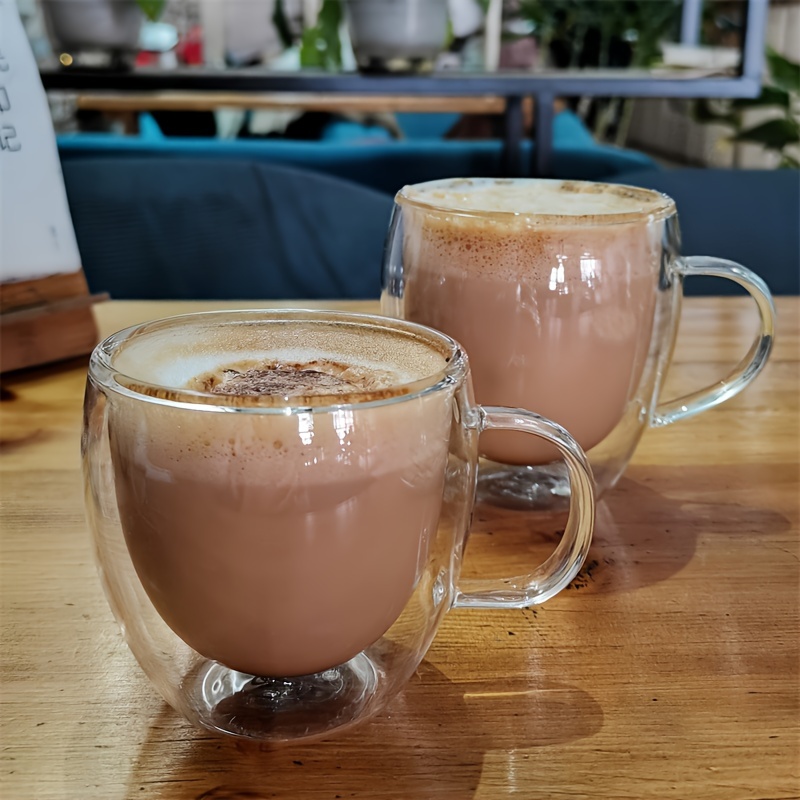 1pc 250ml double walled glass mug with handle reusable leak proof round shape with unique pattern ideal for coffee     christmas ramadan graduation juneteenth gifts coffee cup Product details 1