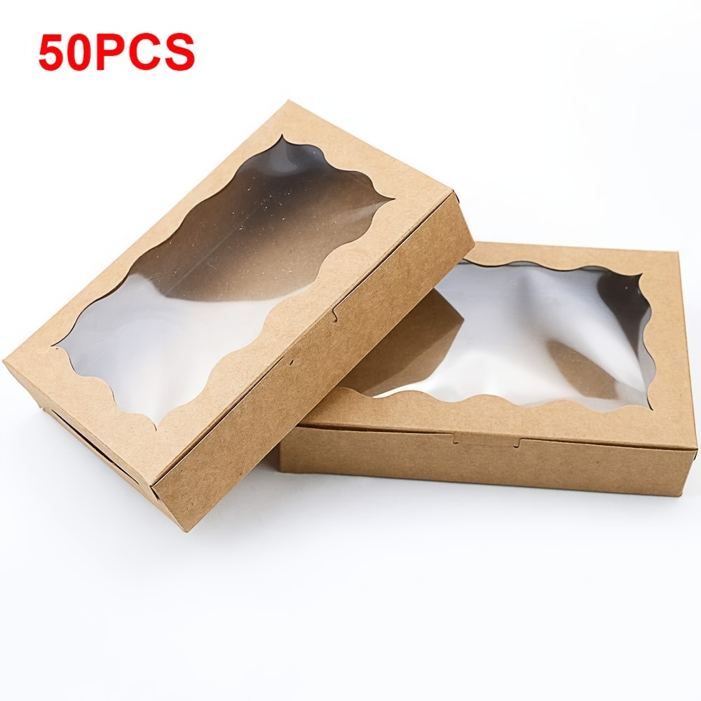 TEMU 50 Pcs Diy Assembly Brown/white Cookie Boxes Boxes Candy Treat Boxes Cakesickle Boxes Macaron Boxes Bakery Boxes For Wedding Birthday