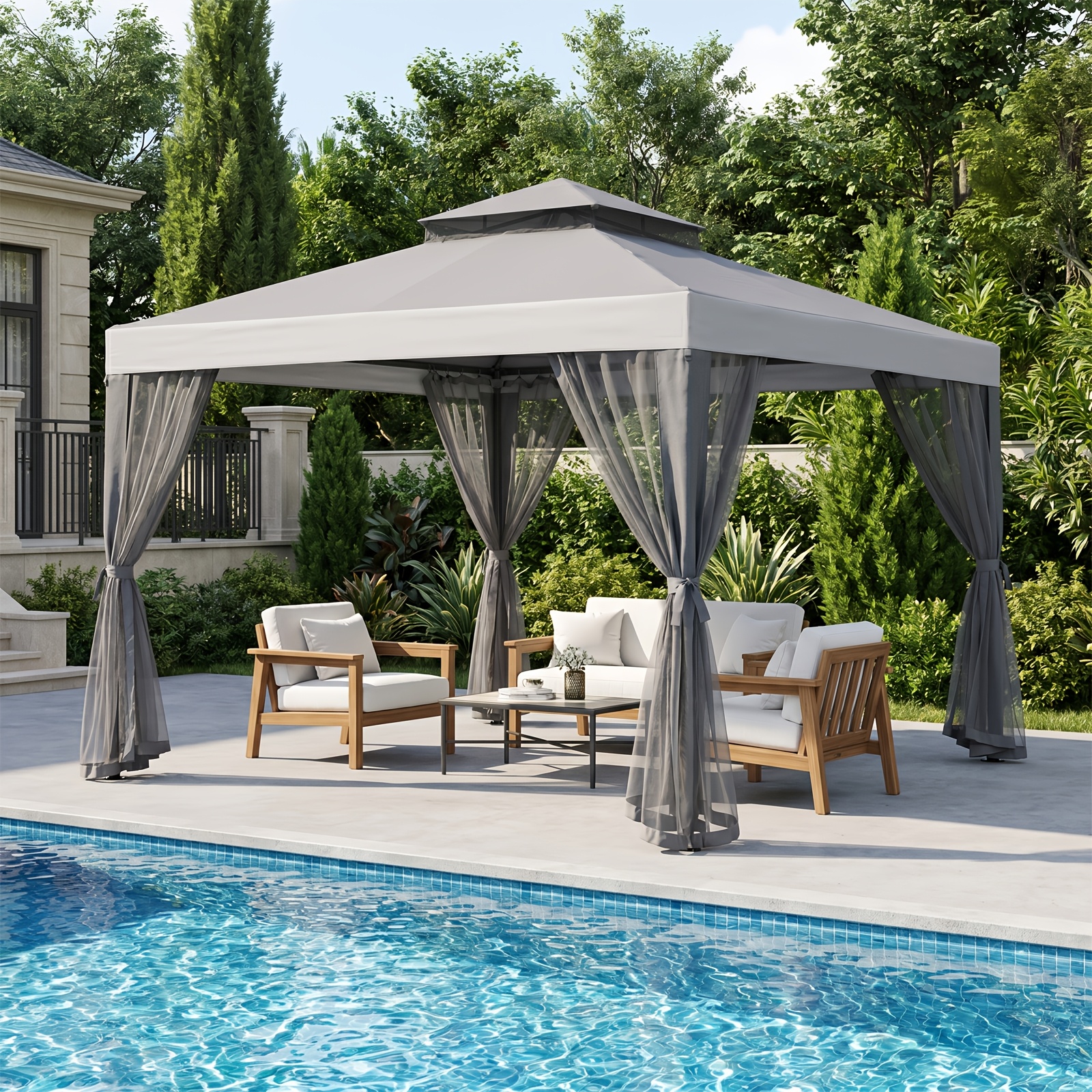 TEMU 10x10ft Heavy-duty Breathable Mesh Gazebo, Uv Protection Anti-mosquito Outdoor Shade Gazebo, Summer Sun Shelter For Patio, Backyard & Garden