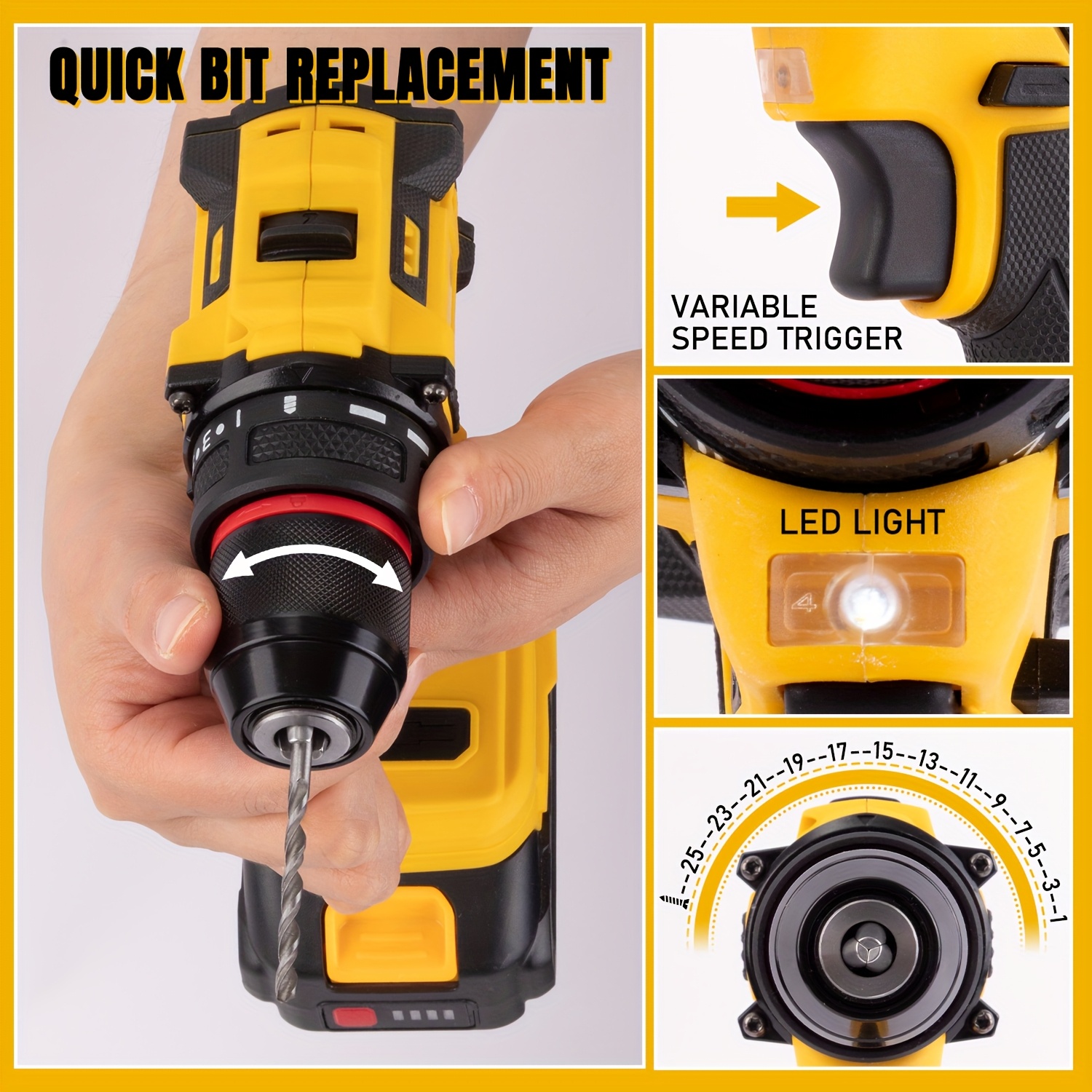 kit de herramientas eléctricas   - taladro inalámbrico con 2 baterías de 2x1,5ah, múltiples accesorios para mejoras  ,   y portátil, ideal para proyectos diy, kit de mejoras  |conjunto de taladros versátiles|taladro de plástico   Detalles del producto 3