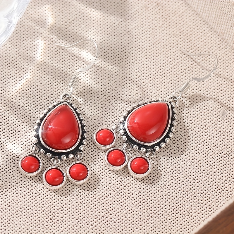 E-shop Vintage Kupfer Synthetischer Roter Türkis Silberner Ohrring Schmuck, Rote Farbe Ohrringe, Bohemian Ohrringe, Handgemachte Ohrringe, Geschenk für