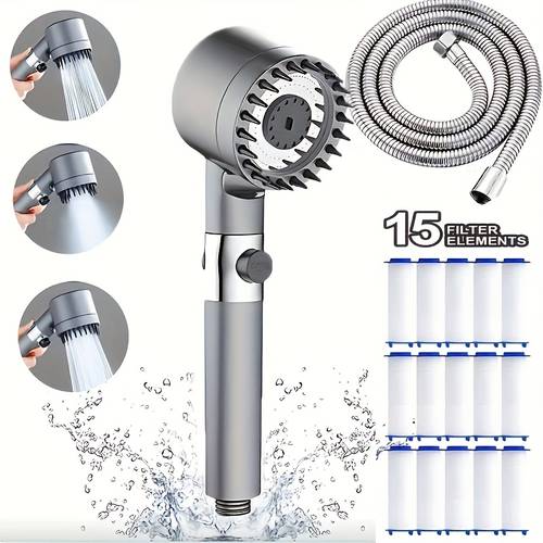 ldq 3 mode massage showerhead with filter replacement filters wall mounted spray bath system suitable for modern bathrooms no electricity required polished abs plastic shower accessory for spa round for shower use only