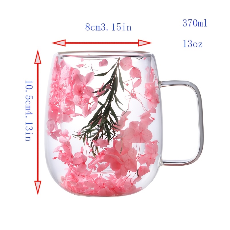 2pcs double walled glass mugs 13  cold resistant stylish   with white flowers green leaves   coffee tea milk juice ideal for home office outdoor use great gift for   office glass mug modern transparent mug heatresistant glass coffee bar accessories 2