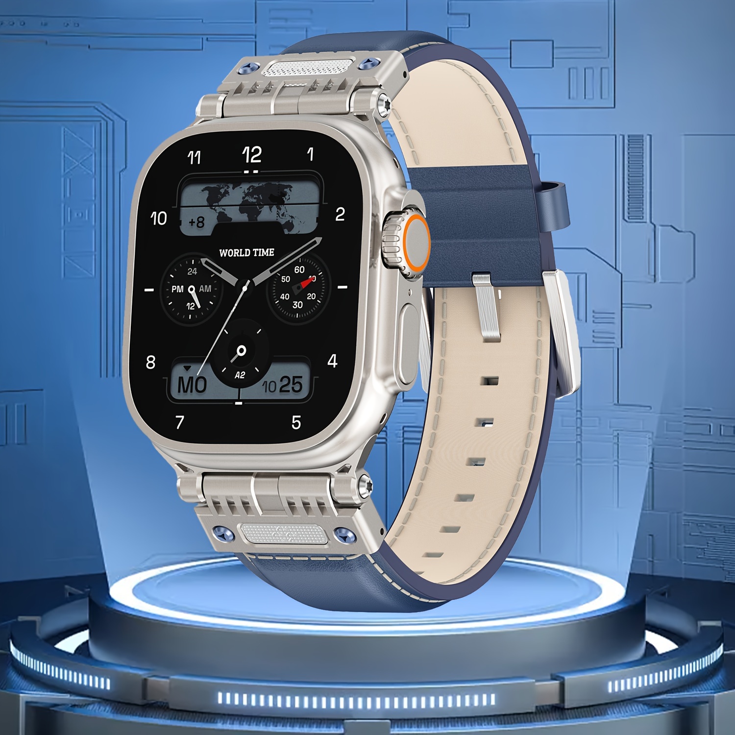 Genuine Band for Apple Watch Ultra 3/2/1 (49mm), Series11/10 (46mm), Series 9-1(45mm/44mm/42mm) & SEwith Rugged Stainless Steel Metal Connectors - Men's Strap