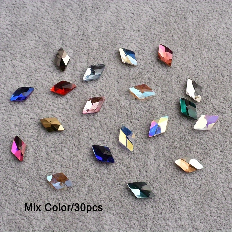 TEMU 30pcs Décorations d'Art d'Ongle en Strass Scintillants - en Verre Cristal Colorées pour Manucure 3D, Embellissements de Chaussures & Vêtements