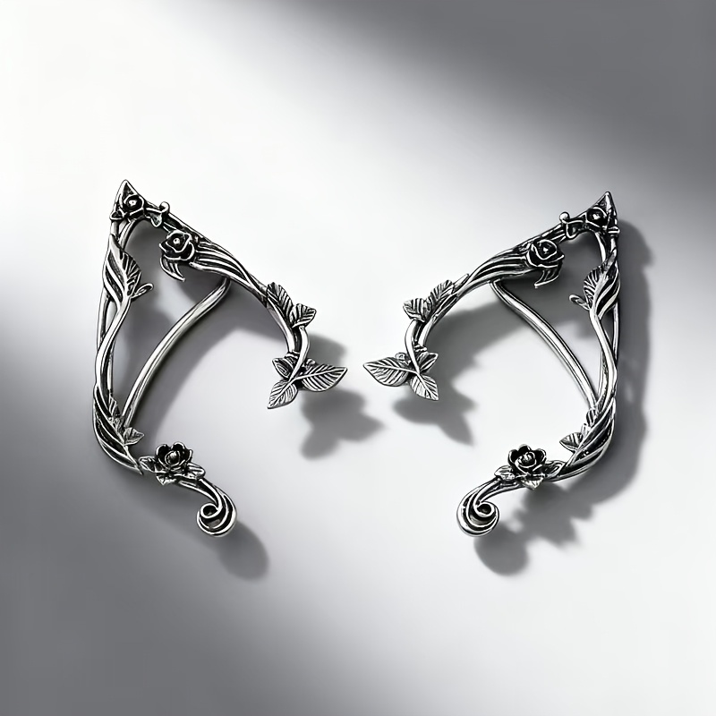Women's Vintage Elf Asymmetrical Flower Design Stud Earrings
